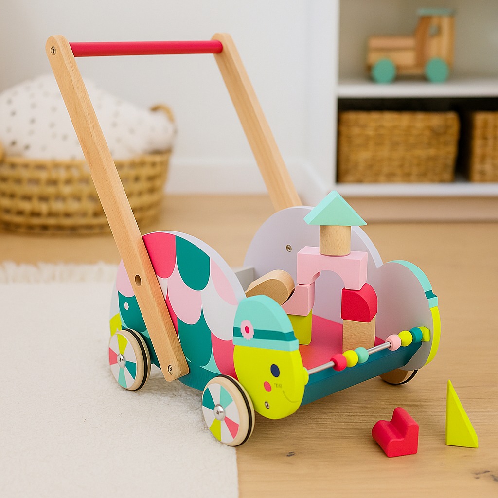 Dabidoo.pl drewniany pchacz dla dzieci z klockami JANOD