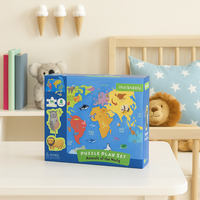 Puzzle Zwierzęta Świata - zestaw mapa świata z 8 figurkami 3+, Mudpuppy MP47694