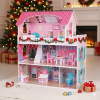 Domek dla lalek WOOPY LED drewniany XL – 3-poziomowy domek z 8 mebelkami i balkonem