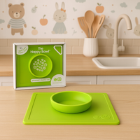 Silikonowa miseczka do jedzenia dla dzieci z podkładką 2w1 Happy Bowl zielona, EZPZ