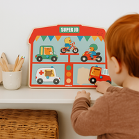 Drewniana układanka muzyczna - pojazdy (motor, auto, rower, karetka, straż pożarna), DJECO DJ01709