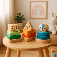 Drewniane PIRAMIDKI - układanka dla maluchów, zabawka wczesnorozwojowa, 18m+, DJECO DJ06307