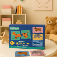 Dwujęzyczne puzzle ze zwierzątkami do nauki pierwszych słów Angielski/Hiszpański 2+